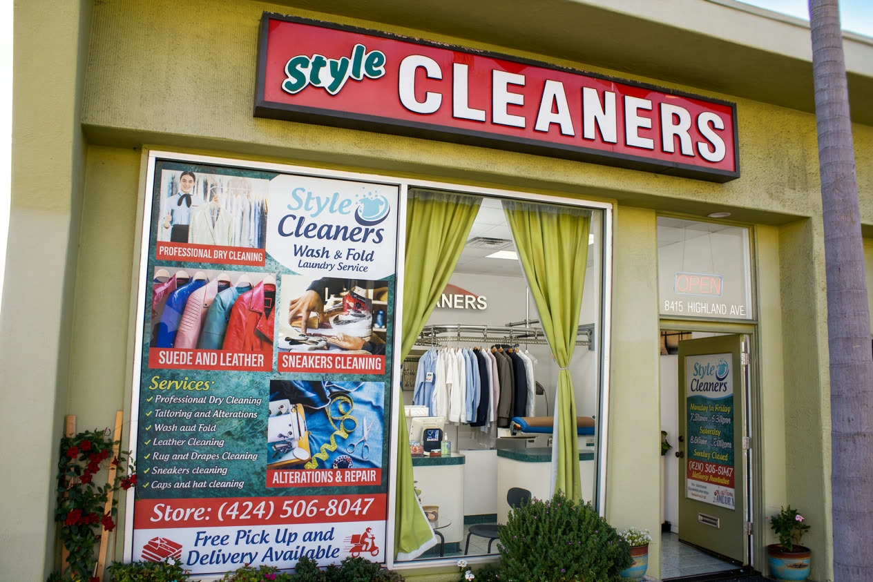 The Style Cleaners window poster on Highland Ave